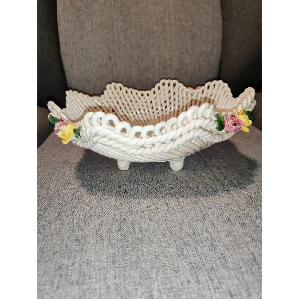 Vintage 1950s Capodimonte Woven Porcelain Rope Lattice Bowl Made in Italy